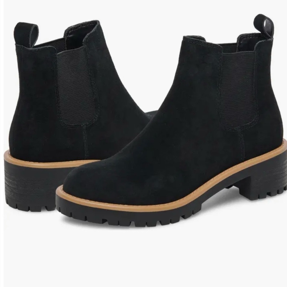 Waterproof Blondo Black Suede Ankle Booties with Tan Sole - Picture 2 of 12